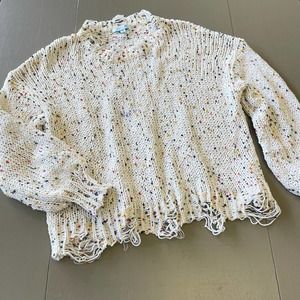 She + Sky Women's Sweater Print Distressed Sz M/L